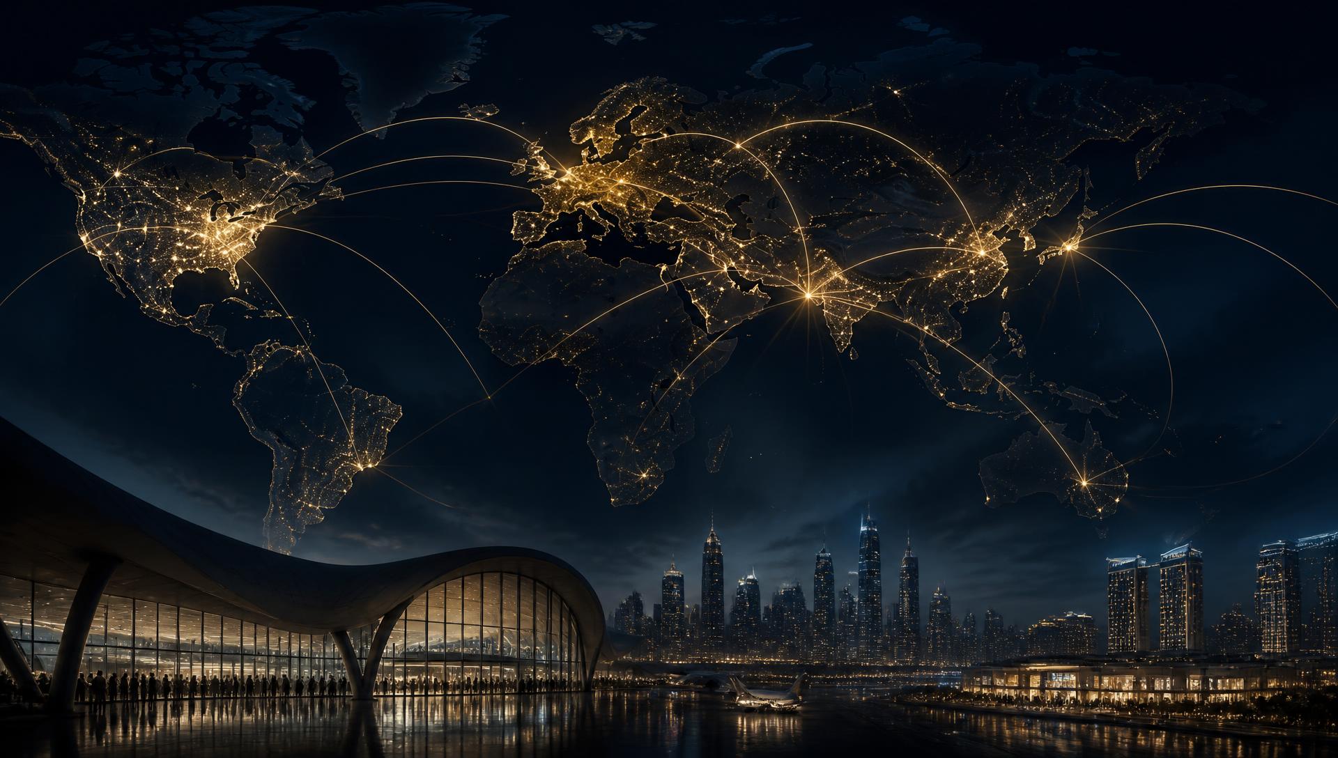 Illustration of a connected global loyalty network at night